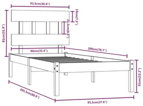 Estrutura de cama 90x200 cm madeira maciça branco