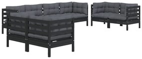8 pcs conjunto lounge de jardim c/ almofadões pinho maciço