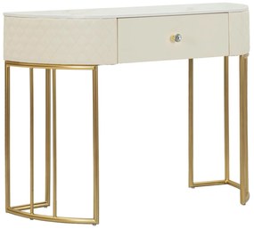 Consola de Entrada Sharon - Madeira e MDF Branco com Detalhes Dourados