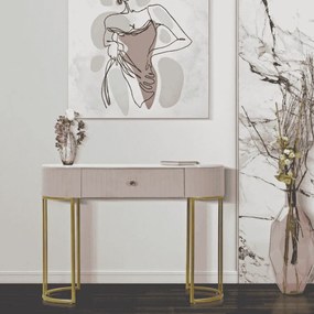 MESA CONSOLA MONTPELLIER 100X40X75 CM ROSA, DOURADO, BRANCO