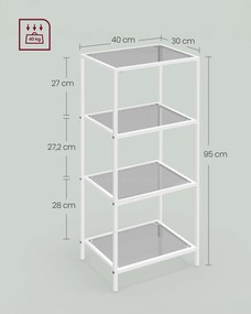 Estante com 4 prateleiras com vidro cinzento ardósia 30 x 40 x 95 cm cinzenta ardósia-pérola branca