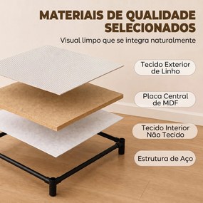 Cómoda para Quarto com 4 Gavetas em Tecido Estrutura em Aço para Sala Escritório Bege