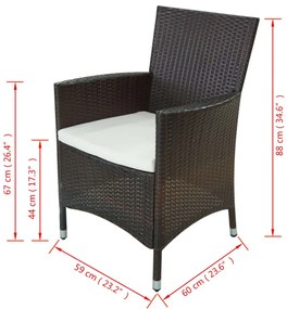 11 pcs conjunto jantar exterior com almofadões vime PE castanho