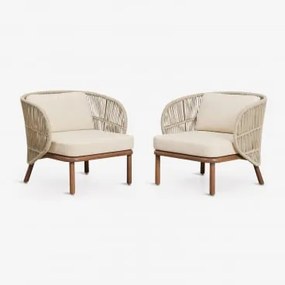 Pack De 2 Poltronas De Jardim Em Madeira De Acácia E Corda Trançada Capri Beige Creme - Sklum