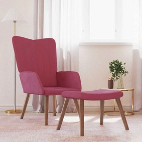 vidaXL Cadeira de descanso com banco veludo vermelho tinto