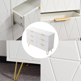 Cómoda com 6 Gavetas – Faro – 100x34x58 cm – Branco e Dourado - Design