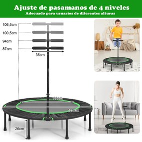 Trampolim Fitness dobrável com cabo ajustável e almofada de segurança para crianças verde e preto 120 cm