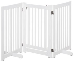 PawHut Barreira para Cães de Madeira Barreira para Animais de Estimação Dobrável de 3 Painéis com 1 Porta e Pés de Apoio 155x35,5x76 cm Branco
