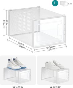 Conjunto de 12 caixas para sapatos em Transparente + branco
