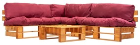 Sofás paletes jardim 4 pcs almofadões vermelhos madeira