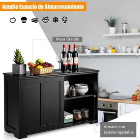 Aparador com portas de correr Armário multiusos Organizador de arrumação para sala de jantar cozinha 107 x 33 x 60 cm Preto