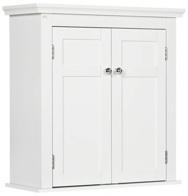 kleankin Armário Casa de Banho de Parede com Prateleiras Ajustáveis e Portas com Fechadura Magnéticas 58x24x60 cm Branco