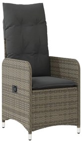 Cadeiras jardim reclináveis 2 pcs com mesa vime PE cinzento