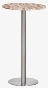 Mesa Alta De Bar Redonda Ø60 Cm Em Pedra Natural Xiren Mármore Bege Panther - Cinzento Escovado - Sklum