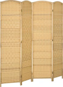 HOMCOM Biombo Dobrável de 4 Painéis Divisor de Ambientes 180x180 cm Ecrã de Privacidade de Polipropileno Madeira | Aosom Portugal
