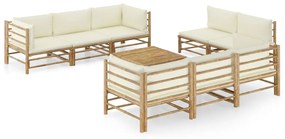 9 pcs conj. lounge p/ jardim em bambu c/ almofadões branco nata