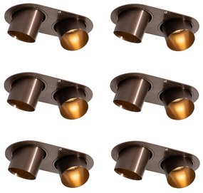 Conjunto de 6 focos embutidos bronze escuro GU10 50mm 2-Luzes - Installa Moderno