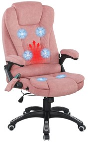Vinsetto Cadeira de Massagem com 6 Pontos de Massagem Cadeira de Escritório Reclinável até 125° com Função de Aquecimento Altura Ajustável e Rodas para Estúdio 65x71x110-120 cm Rosa