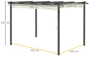 Outsunny Pérgola de Alumínio 4x3 Pérgola de Jardim com Teto Retrátil Tecido de Poliéster e 8 Orifícios de Drenagem para Pátio Terraço Exterior Creme