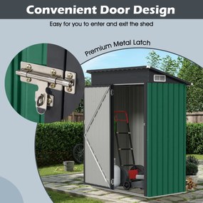 Abrigo jardim  150 x 88 x 185 cm com telhado inclinado Portas com fechadura Ventilação Pátio Jardim Verde