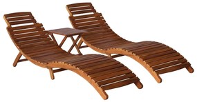 vidaXL 3 pcs espreguiçadeira c/ mesa de centro madeira acácia maciça