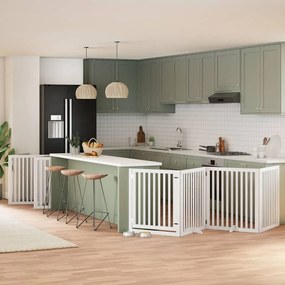 vidaXL Portão p/ cães com porta dobrável 10 painéis 800cm álamo branco