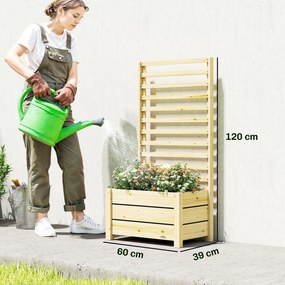 Floreira com treliça 60 x 39 x 120 cm, floreira com proteção contra olhares curiosos, orifício de drenagem e forro interior, madeira natural
