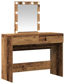 Mesa de Maquiagem com Espelho e Luzes LED Madeira Antiga e Madeira de