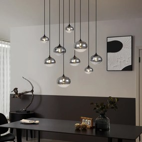 Candeeiro suspenso moderno preto com vidro fumado 9 luzes - Jia