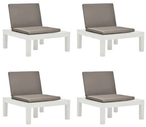 Cadeiras de jardim com almofadões 4 pcs plástico branco
