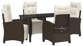 Conjunto de jantar de jardim 5 peças marrons em rattan poliéster