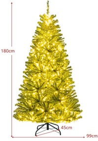 Árvore de Natal artificial pré-iluminada de 120 cm com 8 modos de iluminação, 130 galhos, 14 flocos de neve, árvore de Natal com uma estrela verde