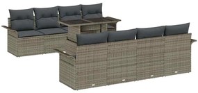 Conjunto de Sofá de Jardim de 9 Peças com Almofadas Cinza Polirattan