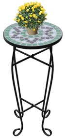 Mesa de apoio para plantas em mosaico verde e branco