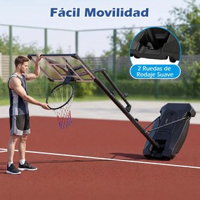 Cesto de Basquetebol Portátil, 88 x 53 x 258-303 cm, Altura Regulável em 8 Níveis, Preto