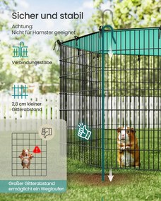 Parque para pequenos animais com cobertura, 8 placas de grelha, 175 x 175 x 80 cm, preto