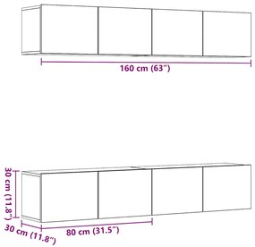 armários de TV montados na parede 4 pcs madeira velha