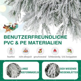 Árvore de Natal artificial flocada com dobradiças, luzes LED brancas quentes, pontas de galhos, agulhas de pinheiro, folhas de salgueiro, 146 cm