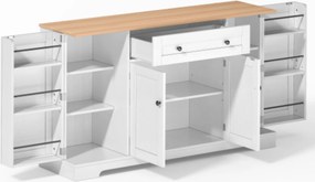 Buffet de cozinha multifuncional, com gaveta e portas de armário, design moderno, 138x40x85 cm, Branco+Cor natural| AOSOM Portugal
