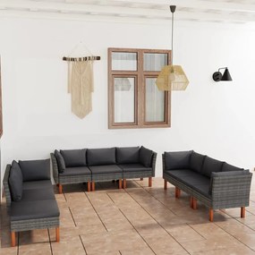 vidaXL 9 pcs conjunto lounge de jardim c/ almofadões vime PE cinzento