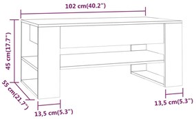 Mesa de centro 102x55x45 cm madeira processada branco brilhante