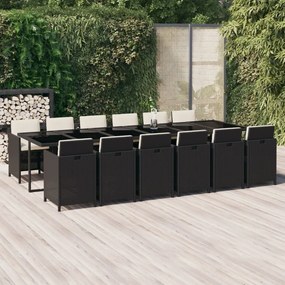 vidaXL 13 pcs conjunto jantar p/ jardim c/ almofadões vime PE preto
