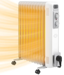 HOMCOM Aquecedor a Óleo Silencioso 2500W com Temperatura Ajustável 3 Ajustes de Aquecimento para 25 m² 29x49x62 cm Branco