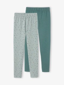 Agora -25% | Lote de 2 leggings Basics, para menina verde-esmeralda