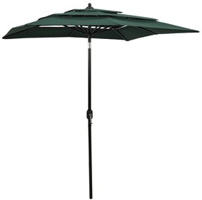 Guarda-sol de jardim 3 camadas c/ poste de alumínio 2x2 m verde