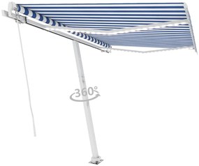 Toldo retrátil manual com LED 300x250 cm azul e branco