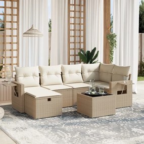 7 pcs conjunto de sofás p/ jardim com almofadões vime PE bege