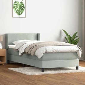 vidaXL Cama com molas/colchão cinzento-claro 90x220 cm veludo