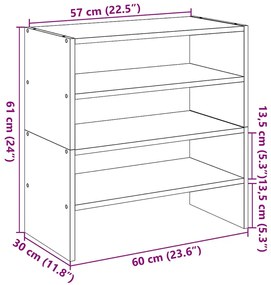 Sapateiras 2 pcs empilháveis 60x30x30,5 cm carvalho artisiano