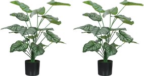 HOMCOM Conjunto de 2 Plantas Artificiais Decorativas 65 cm Plantas Artificiais com Vaso e Folhas para Interior Verde | Aosom Portugal